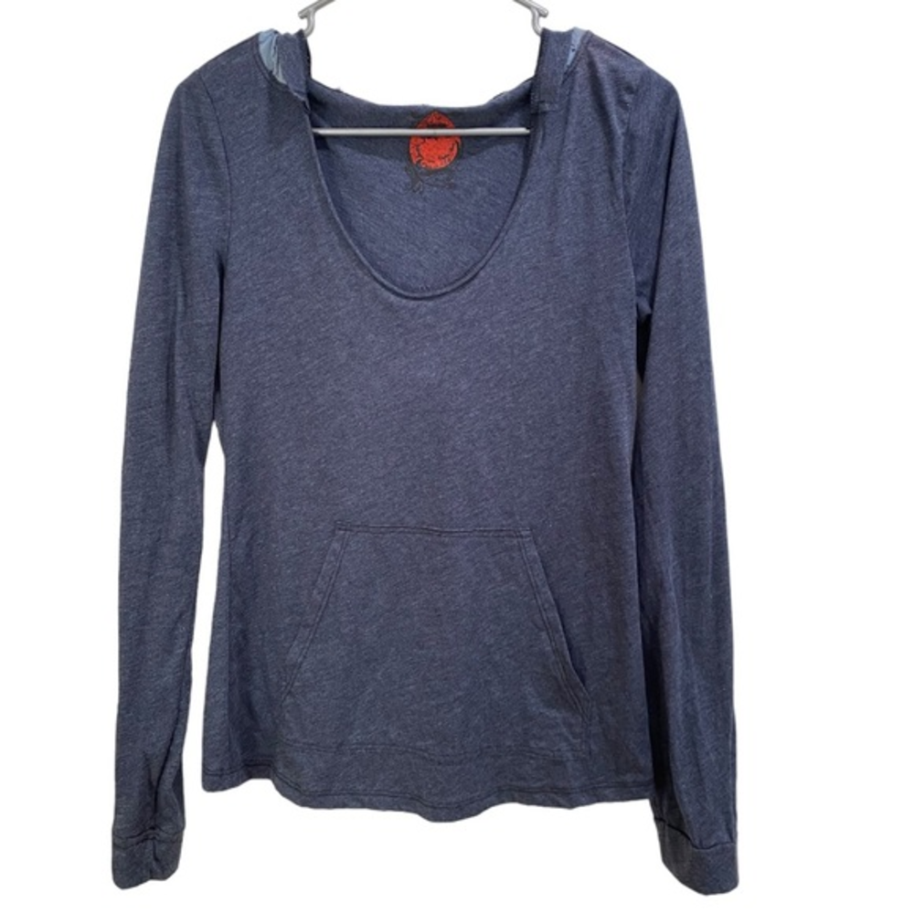 Free People Long Sleeve Hooded Shirt size Small Blue